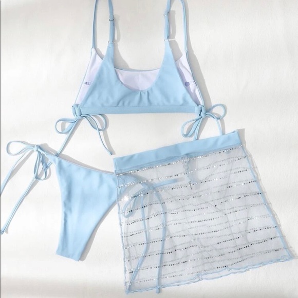 NWOT 3 Piece Baby Blue Bikini Set - Picture 4 of 10